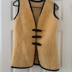 Vintage Cream Shearling Vest with Brown Leather Trim